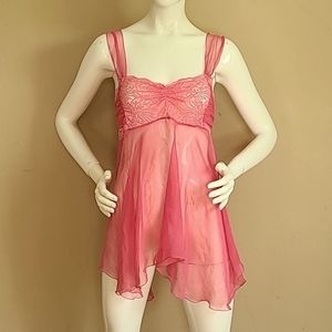 Gold label M Victorias Secret baby doll negligee teddy sheer dusty rose pink med